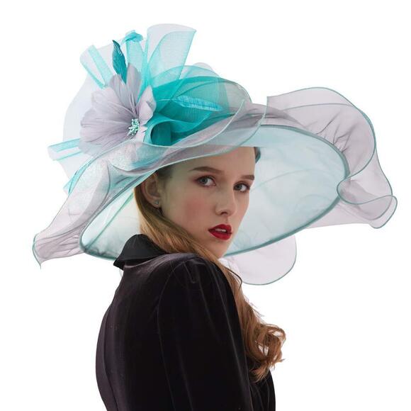Women Organza Church Derby Hat Wide Brim Sun Hats For Wedding Tea 8283 - Picture 4 of 5